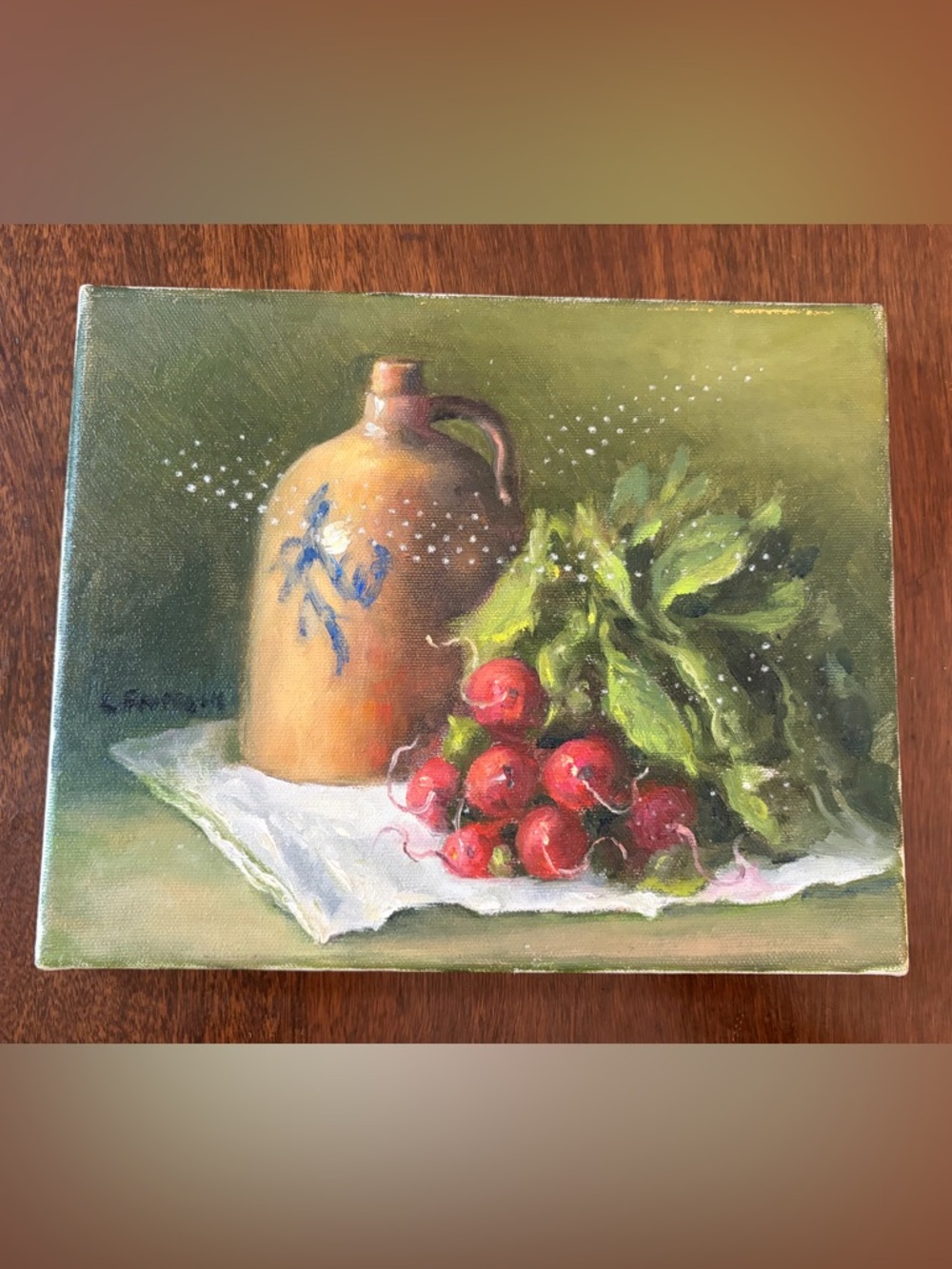 Lillian Frederick Jug With Radishes Vintage Still Life Painting Artwork Art